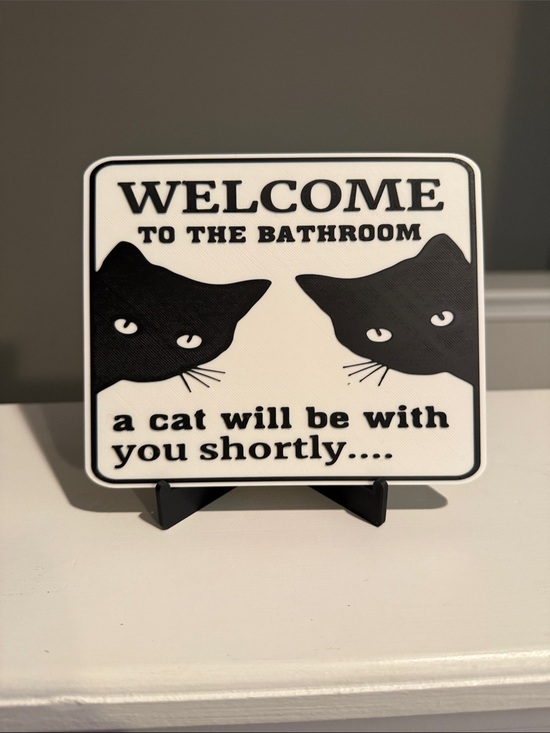 Other - Welcome to the Bathroom Black & White Cat Sign